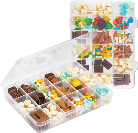 2 Pack Transparent 18-Compartment Adjustable Plastic Storage Box for Snacks Candy Nuts Jewelry with Lids