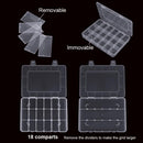 2 Pack Transparent 18-Compartment Adjustable Plastic Storage Box for Snacks Candy Nuts Jewelry with Lids