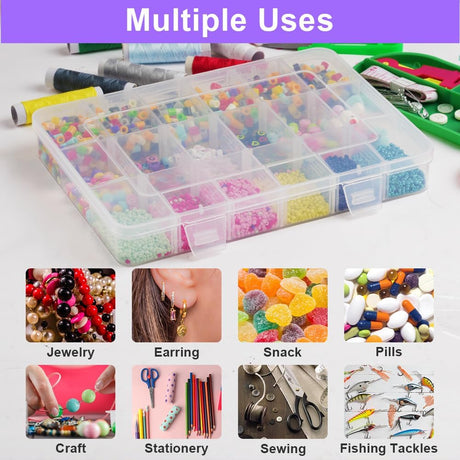 2 Pack Transparent 18-Compartment Adjustable Plastic Storage Box for Snacks Candy Nuts Jewelry with Lids