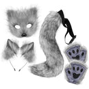 Fox Tail and Ears Cosplay Set with Cat Tail, Paw Gloves Gray for Halloween