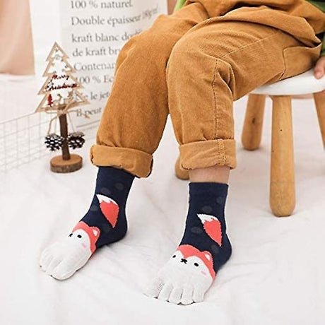 Galaxy Toe Socks for Children 5 Pairs Cartoon Animal Pattern Five Finger Socks 3-7 Years