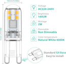 G9 LED Bulbs 1.5W Equivalent to 20W Halogen, 4000K Natural White Light, Non-Dimmable Mini Bulbs, 6-Pack Compatible with MGF
