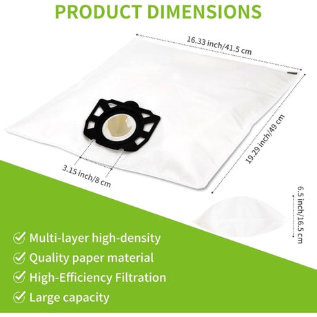 Vacuum Cleaner Bags for Kärcher, Compatible with WD4 WD5 WD6 MV4 MV5 MV6, 10 Pack