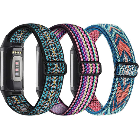 Fitbit Charge 5 Replacement Wristband 3-Pack, Elastic Nylon Adjustable Breathable Fabric Bands