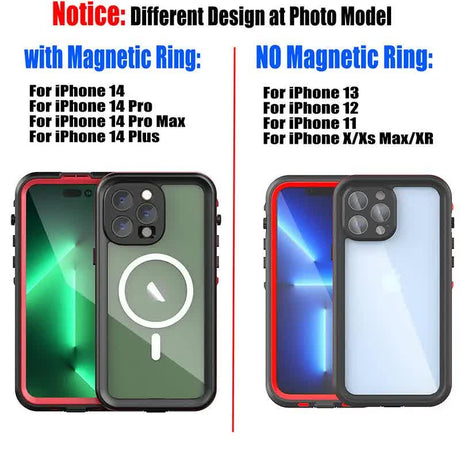 Waterproof Case for iPhone 15 14 13 12 11 Pro Max XS Max XR 7 8 with IP68 Protection for Diving Swimming Outdoor Sports Transparent Black