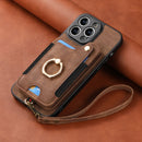 iPhone 13 Pro Leather Case Brown RFID Anti-Theft Swipe Loop Buckle with Card Holder and Leather Lanyard