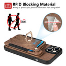 iPhone 13 Pro Leather Case Brown RFID Anti-Theft Swipe Loop Buckle with Card Holder and Leather Lanyard