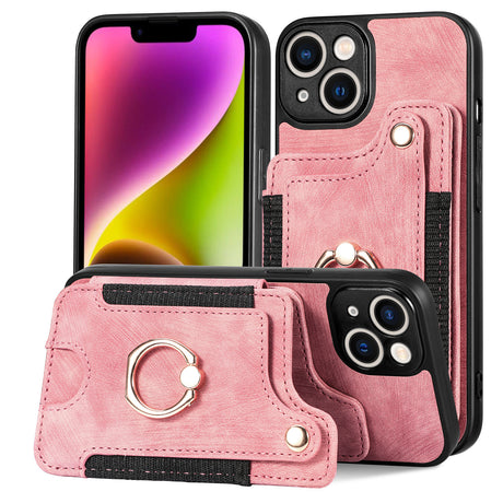 iPhone 13 Pro Leather Case Brown RFID Anti-Theft Swipe Loop Buckle with Card Holder and Leather Lanyard