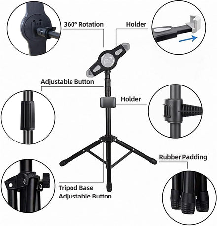 Height Adjustable 360° Rotating iPad Floor Stand Holder Mount