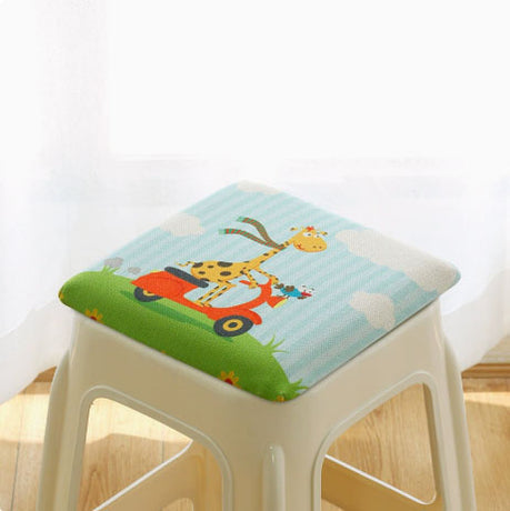 Square bar stool cushion with ties, breathable and non-slip square chair pad, 28*28*3.5 cm memory foam children's stool cushion (Deer)
