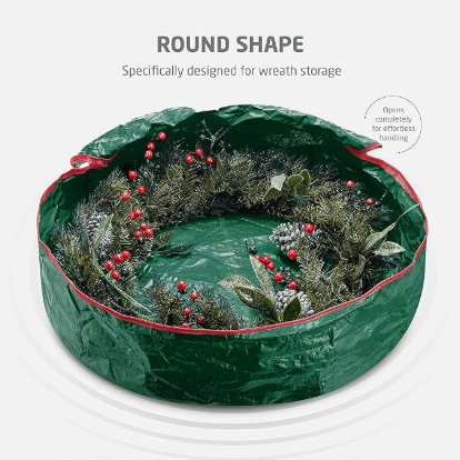 Christmas Wreath Storage Container 30 Inch - Wreath Bag for Artificial Wreaths Box - Dual Zippered Wreaths Storage Bag with Strong Durable Handles - Green