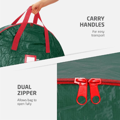 Christmas Wreath Storage Container 30 Inch - Wreath Bag for Artificial Wreaths Box - Dual Zippered Wreaths Storage Bag with Strong Durable Handles - Green