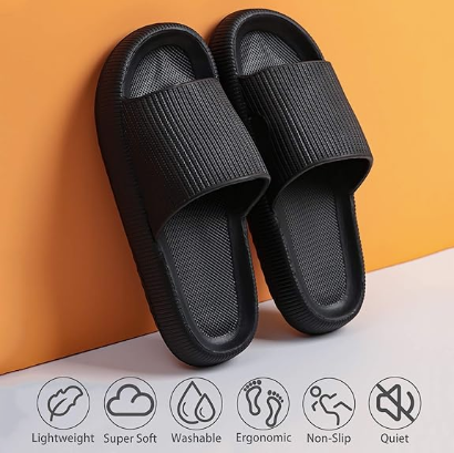 Cloud Slippers for Women and Men, Pillow House Slippers Shower Shoes Indoor Slides Bathroom Sandals, Ultimate Comfort, Lightweight, Thick Sole, Non-Slip, Easy to Clean black（40-41）
