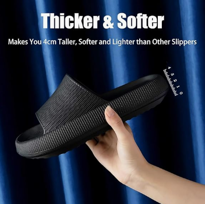 Cloud Slippers for Women and Men, Pillow House Slippers Shower Shoes Indoor Slides Bathroom Sandals, Ultimate Comfort, Lightweight, Thick Sole, Non-Slip, Easy to Clean black（44-45）
