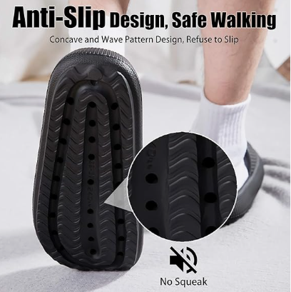 Cloud Slippers for Women and Men, Pillow House Slippers Shower Shoes Indoor Slides Bathroom Sandals, Ultimate Comfort, Lightweight, Thick Sole, Non-Slip, Easy to Clean black（44-45）