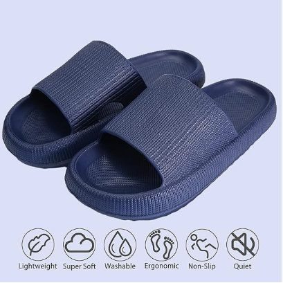 Cloud Slippers for Women and Men, Pillow House Slippers Shower Shoes Indoor Slides Bathroom Sandals, Ultimate Comfort, Lightweight, Thick Sole, Non-Slip, Easy to Clean dark blue （36-37）