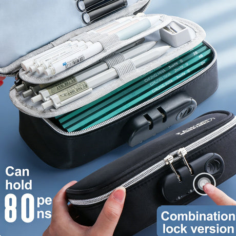 Large Capacity Pencil Case with 4 Compartments Canvas Pen Pouches Multilayer Pen Organizers Bag Oxford Fabric Pencil(black)