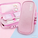 Large Capacity Pencil Case with 4 Compartments Canvas Pen Pouches Multilayer Pen Organizers Bag Oxford Fabric Pencil(pink)