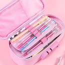 Large Capacity Pencil Case with 4 Compartments Canvas Pen Pouches Multilayer Pen Organizers Bag Oxford Fabric Pencil(pink)