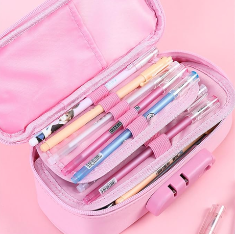 Large Capacity Pencil Case with 4 Compartments Canvas Pen Pouches Multilayer Pen Organizers Bag Oxford Fabric Pencil(pink)