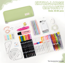 Large Capacity Pencil Case 3 Compartment Pouch Pen Bag for School Teen Girl Boy Men Women (Green)