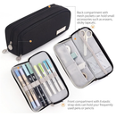 Large Capacity Pencil Case 3 Compartment Pouch Pen Bag for School Teen Girl Boy Men Women (Black)
