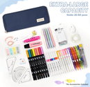 Large Capacity Pencil Case 3 Compartment Pouch Pen Bag for School Teen Girl Boy Men Women (Navy)
