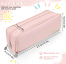 Large Capacity Pencil Case 3 Compartment Pouch Pen Bag for School Teen Girl Boy Men Women (Pink)
