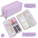 Large Capacity Pencil Case 3 Compartment Pouch Pen Bag for School Teen Girl Boy Men Women (Purple)