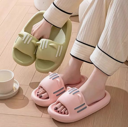 Women’s Slides Cute Bathroom Slippers Non-Slip Cartoon Cat Shaped Indoor Outdoor Summer Slippers（pink，36-37）