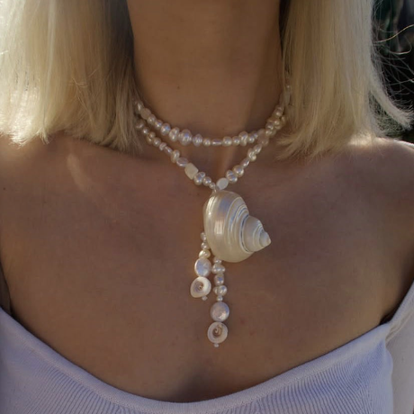 90cm vintage-style pearl and white conch pendant necklace, lightweight jewelry, women's style