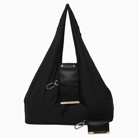 Keychain Tote Bag Compact & Expandable for On the Go, Foldable Tote Bag with Key Ring for Daily Errands - Black