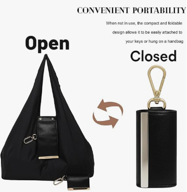 Keychain Tote Bag Compact & Expandable for On the Go, Foldable Tote Bag with Key Ring for Daily Errands - Khaki