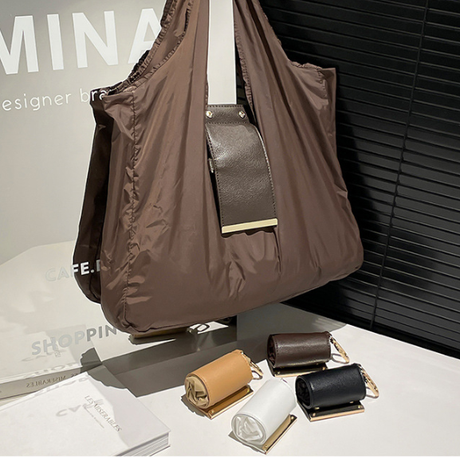 Keychain Tote Bag Compact & Expandable for On the Go, Foldable Tote Bag with Key Ring for Daily Errands - Brown