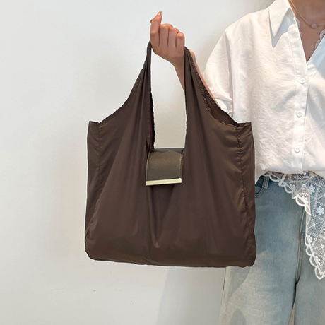 Keychain Tote Bag Compact & Expandable for On the Go, Foldable Tote Bag with Key Ring for Daily Errands - Brown