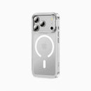 A phone case for iPhone 17 Pro Max with a stand and camera control cover, MagSafe compatible, shockproof magnetic case, and scratch-resistant (silver).
