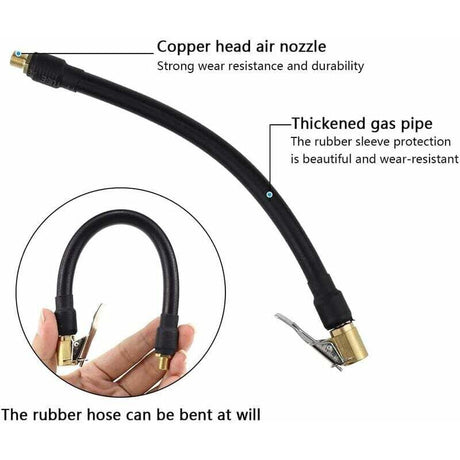 Tire Inflator Hose 20Cm Black Flexible Air Inflator Tire Air Hose With 2 Inflator Pump Hose Adapter For Inflating Car