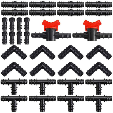 34 pcs Tubing Irrigation Fittings Kit Plastic Connectors 16Mm (1.6Cm) Garden Hose Connector Mixed Connectors For Garden