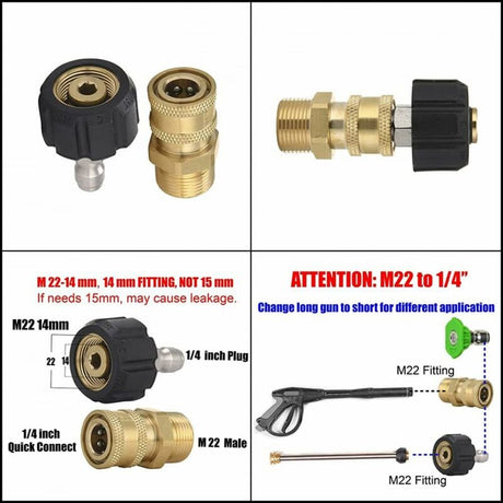 M22-14 Pressure Washer Adapter Set, 3/8 Quick Connect Swivel Adapters, Male High Pressure Water Gun, Garden Hose