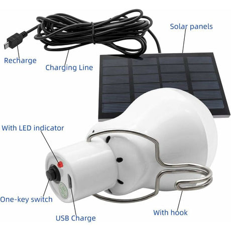 Portable Solar Light LED Bulb Solar Powered With Solar Panel For Garden, Patio, Indoor, Outdoor, Hiking, Camping, Tent,