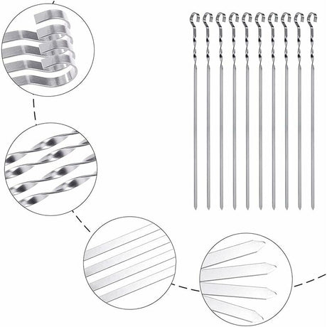 Stainless Steel Kebab Skewers, 10 Flat Metal Barbecue Skewers, Reusable Grilling Skewers, For Vegetables And Chicken