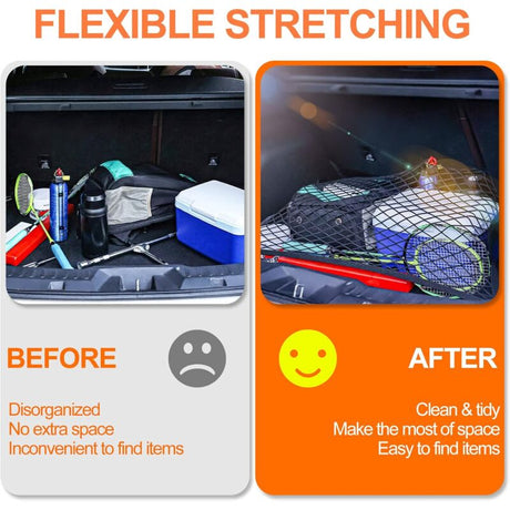 Car Trunk Storage Net Size 8060Cm Luggage Storage Net Storage Net With 6 Carabiners 4 Hooks Elastic Reinforcement