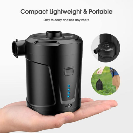 Electric Air Pump, 5000Mah Rechargeable Battery, Inflatable Mattress Inflator With 3 Air Nozzles, Fast Inflator For