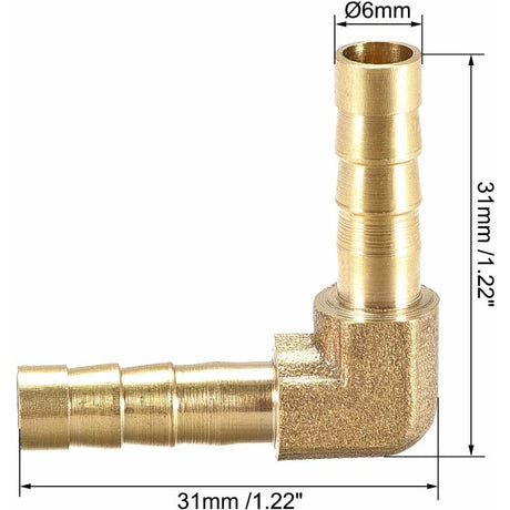 Map 2 pcs 6Mm Brass Barbed Hose Barb Fitting 90 Degree Elbow Tube Coupler