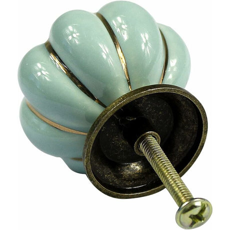 10 pcs Vintage European Style Ceramic Pumpkin Cabinet Knobs Dresser Cupboard Drawer Pull Handles Knobs, Light Blue