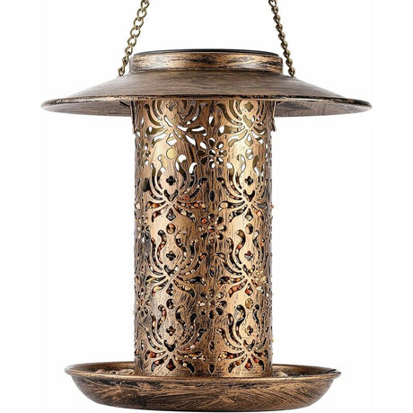 Solar Bird Feeder Metal, Outdoor Bird Feeder Lantern Bird Feeder Waterproof Bird Feeder Wild Bird Food Dispenser