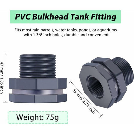 2-Piece Pvc Bulkhead Fitting For Rain Barrels, Aquariums, Water Tanks (3/4