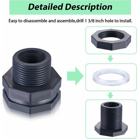 2-Piece Pvc Bulkhead Fitting For Rain Barrels, Aquariums, Water Tanks (3/4