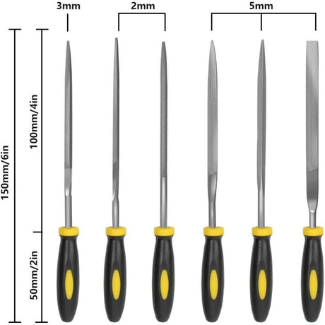 6 pcs File Set, 5.5 Inch Needle Files, 3Mm Diameter Carbon Steel File Kit With Handle, Suitable For Metal, Wood, Glass,