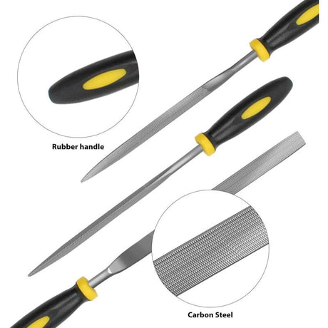6 pcs File Set, 5.5 Inch Needle Files, 3Mm Diameter Carbon Steel File Kit With Handle, Suitable For Metal, Wood, Glass,